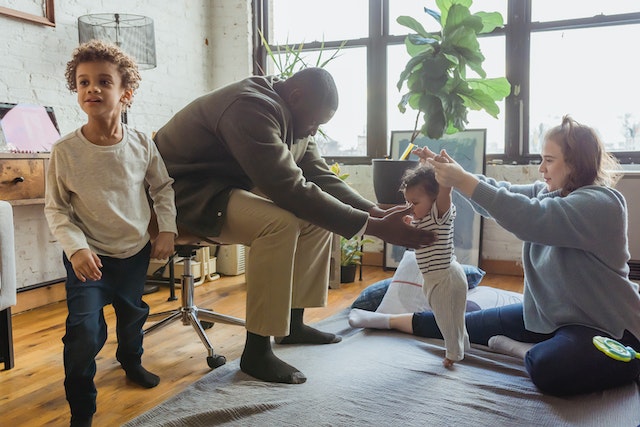 family in living room